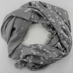 Tilo Heart Print Scarf Grey with White Hearts  (NWT)